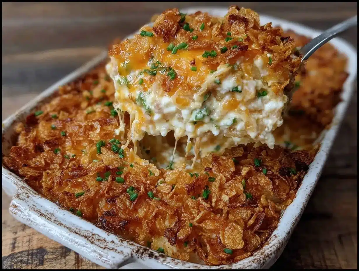 crispy cheesy funeral potatoes casserole preparation steps