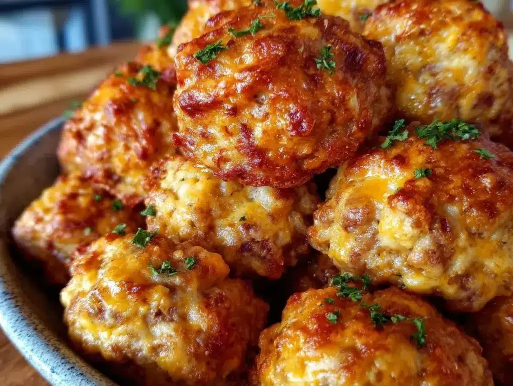 easy cheesy sausage balls with bisquick - featured image