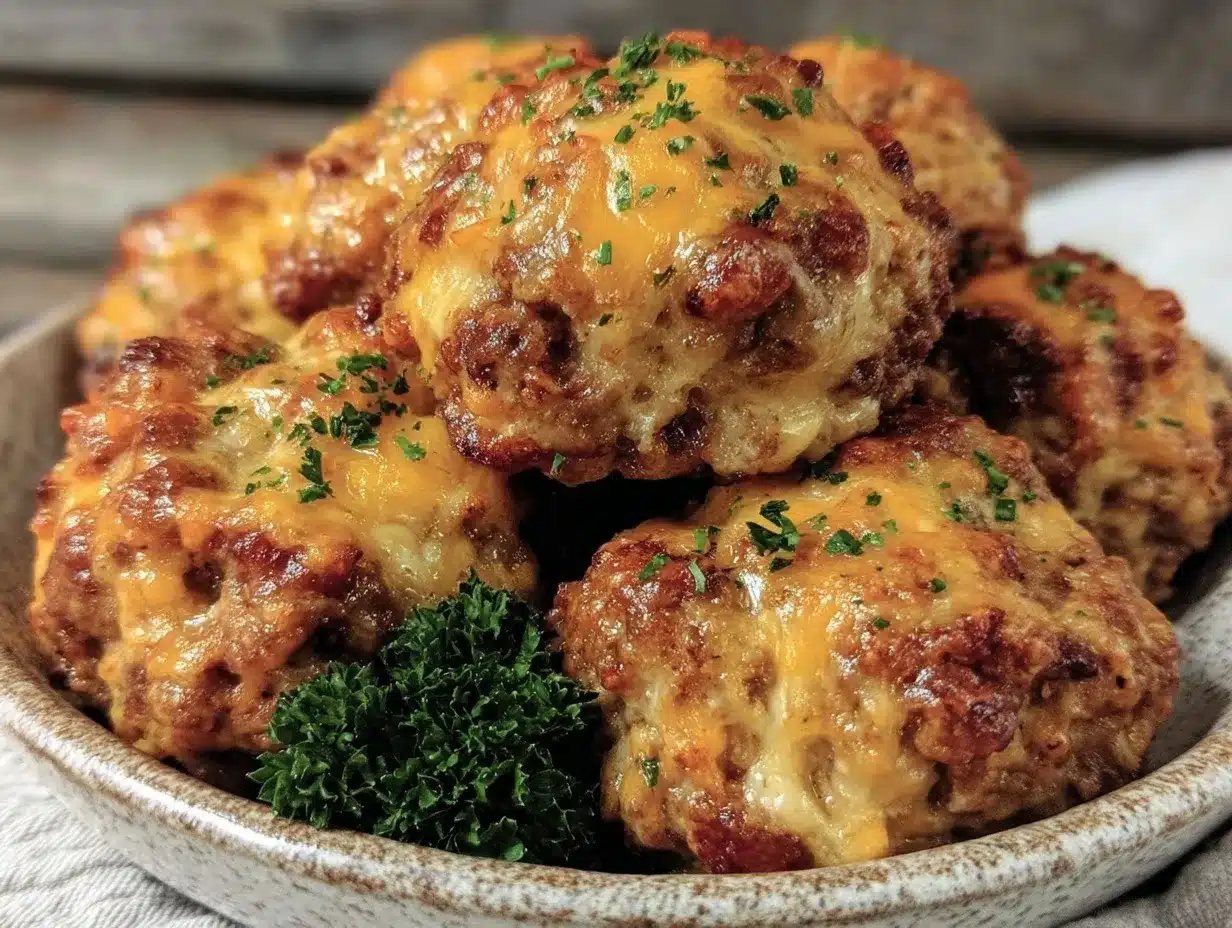 easy cheesy sausage balls with bisquick preparation steps