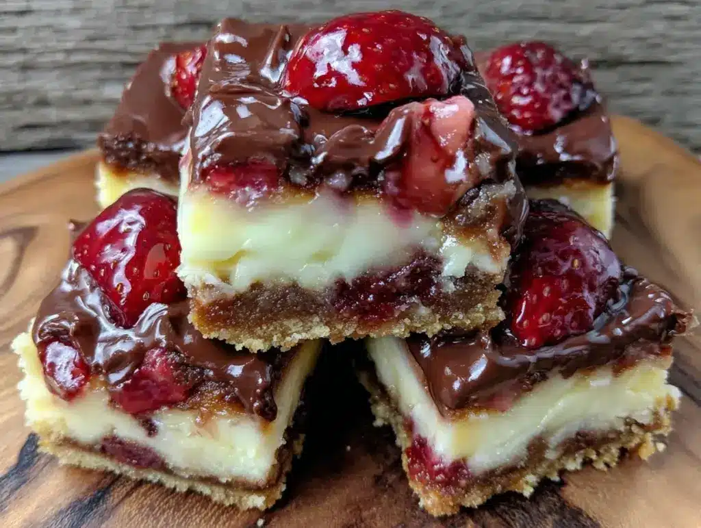 chocolate covered strawberry cheesecake bars - featured image