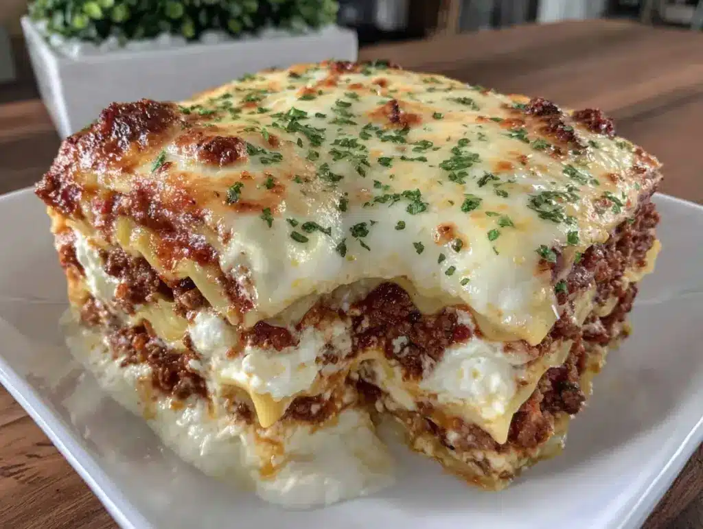 comforting lasagna with meat sauce and ricotta - featured image