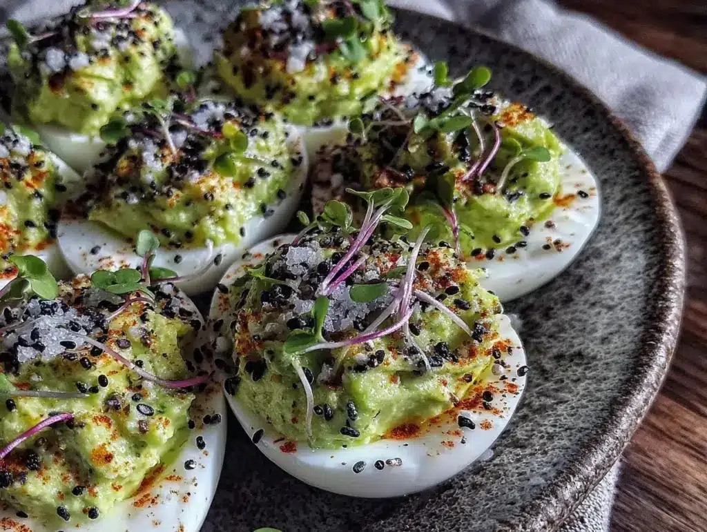 creamy avocado deviled eggs - featured image