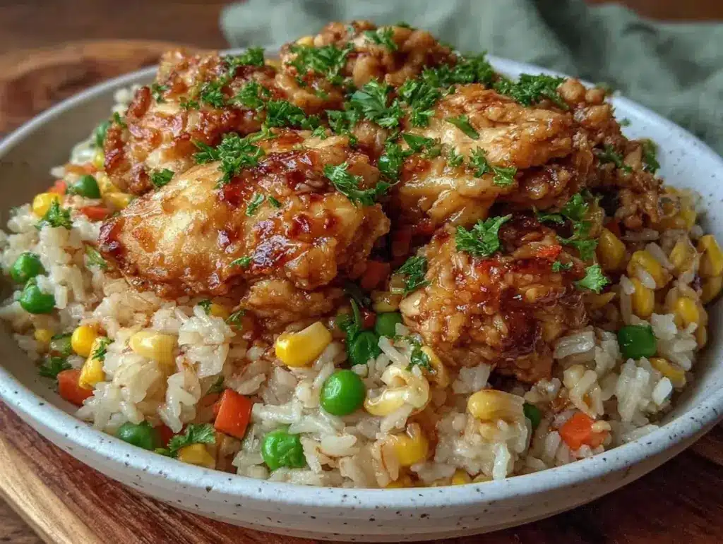 creamy crockpot chicken and rice - featured image