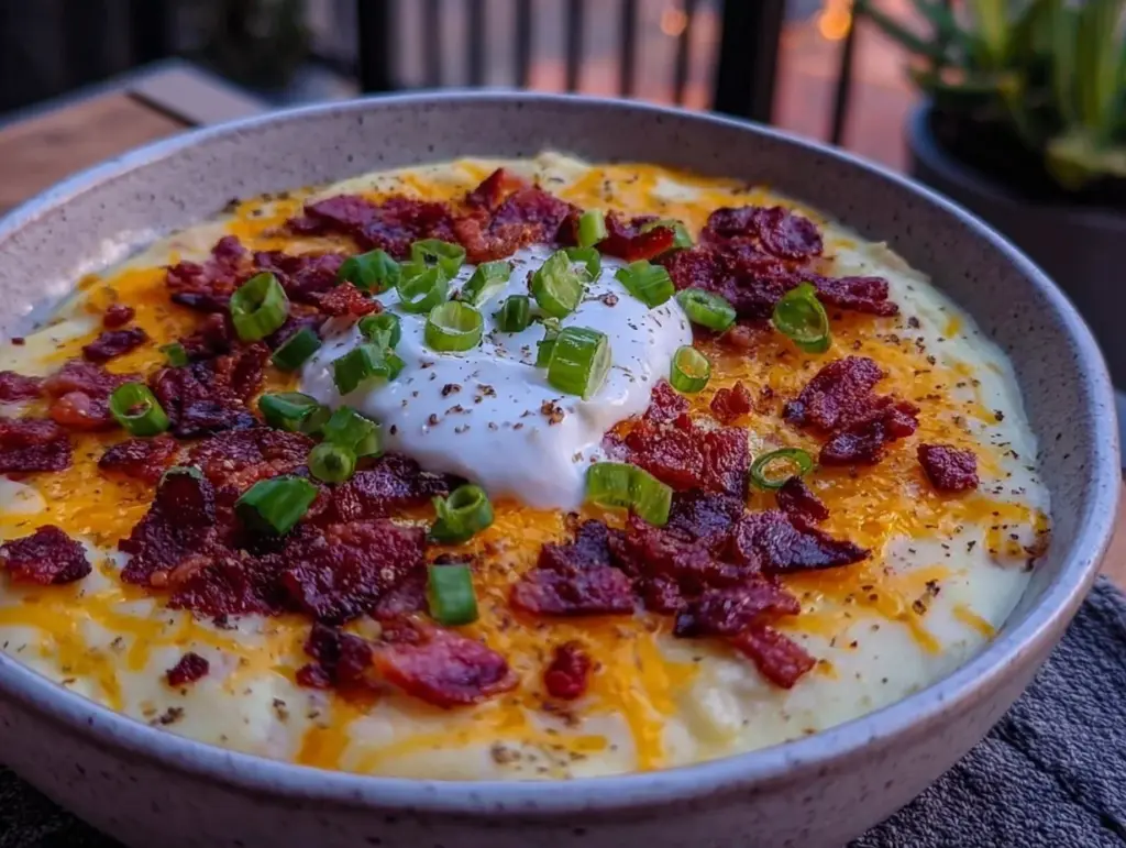 creamy loaded baked potato soup with bacon - featured image