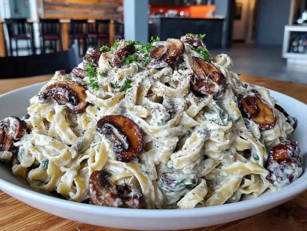 creamy mushroom fettuccine - featured image