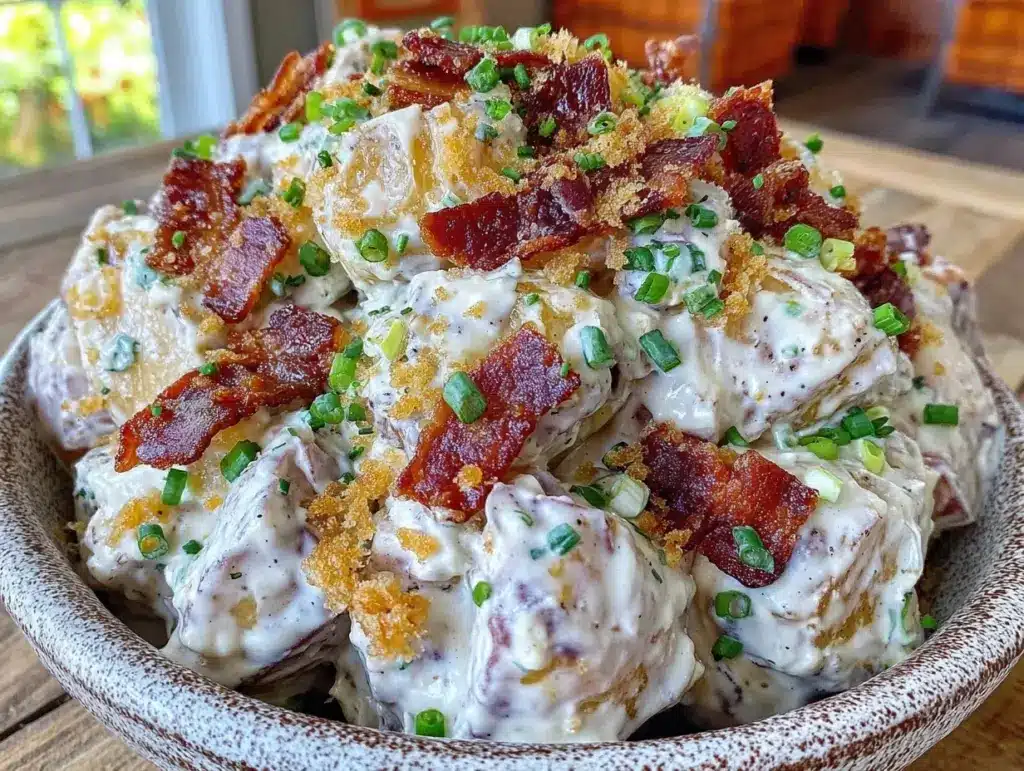 creamy potato salad with bacon - featured image
