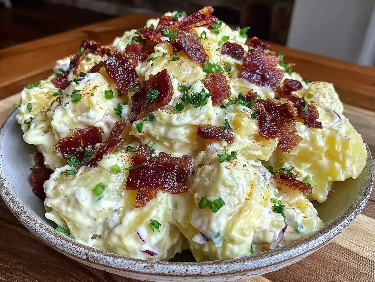 creamy potato salad with bacon preparation steps