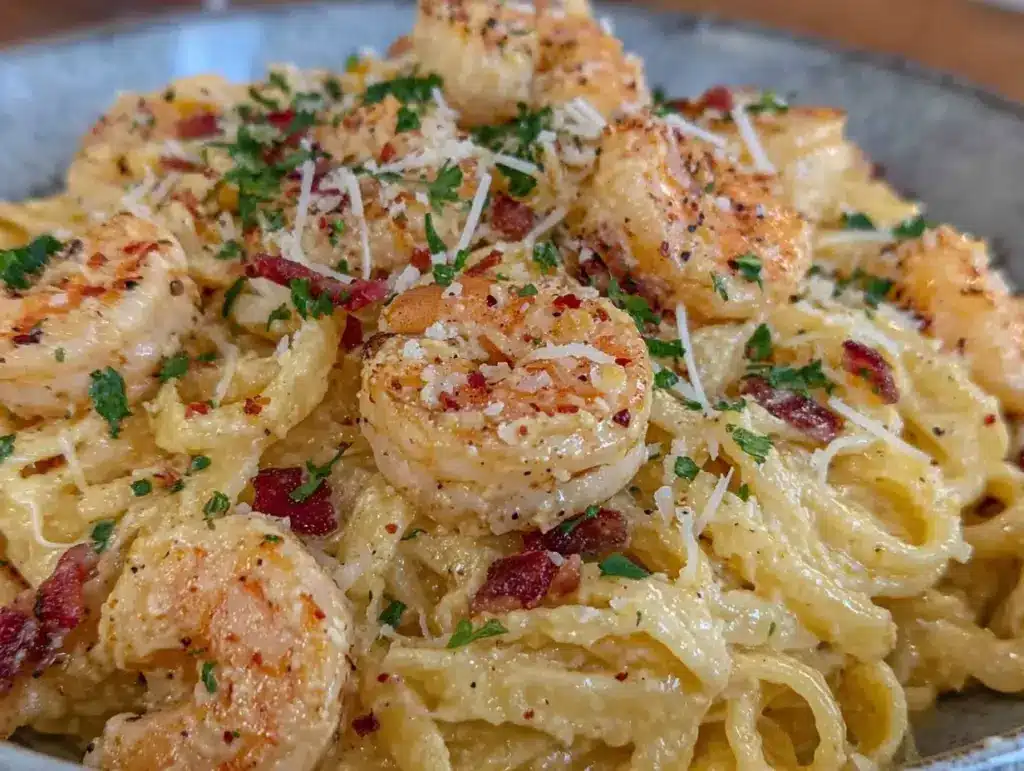 creamy shrimp alfredo pasta - featured image