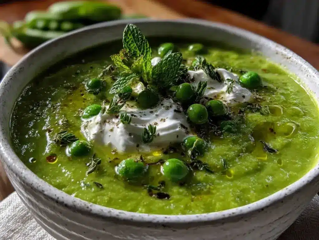creamy spring pea soup - featured image