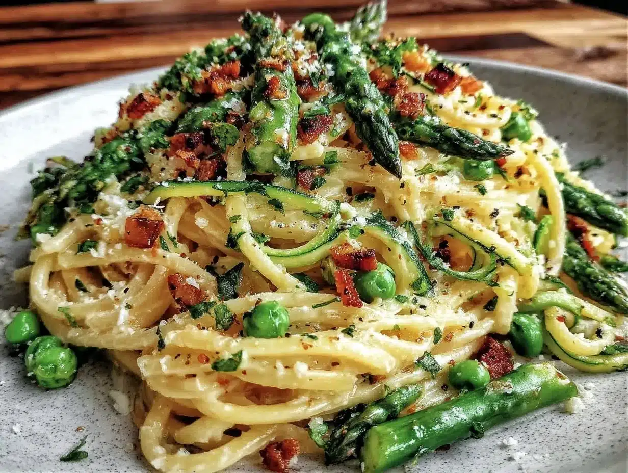 creamy spring vegetable carbonara preparation steps