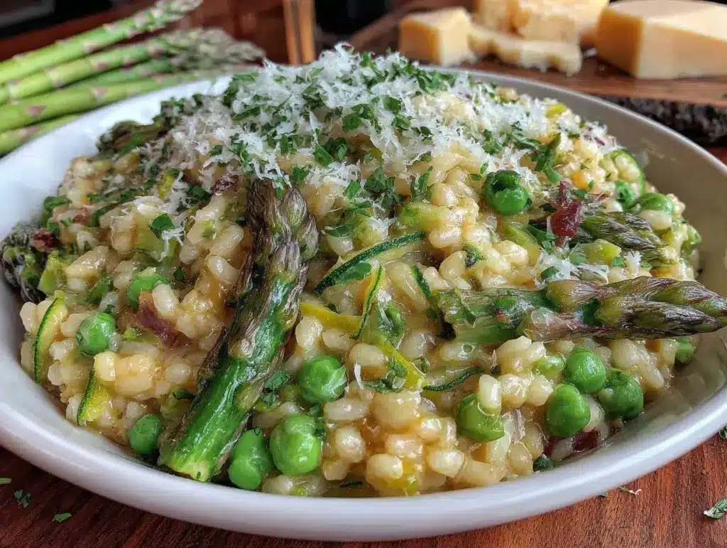 creamy spring vegetable risotto with parmesan - featured image