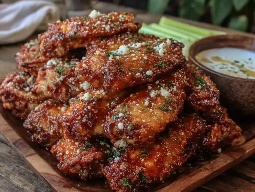 crispy buffalo baked chicken wings - featured image