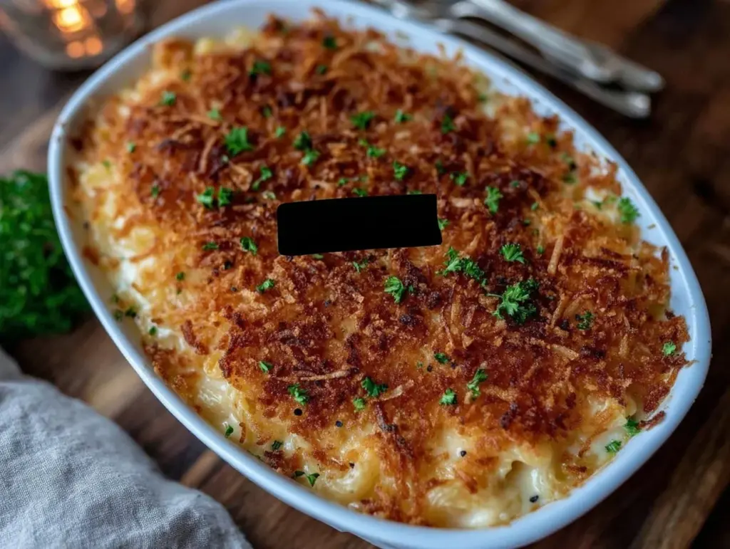 crispy creamy baked mac and cheese - featured image