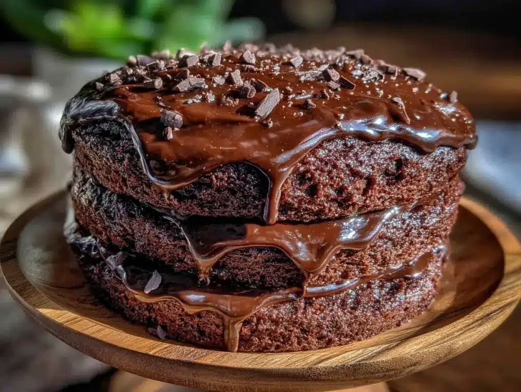 decadent chocolate fudge layer cake - featured image