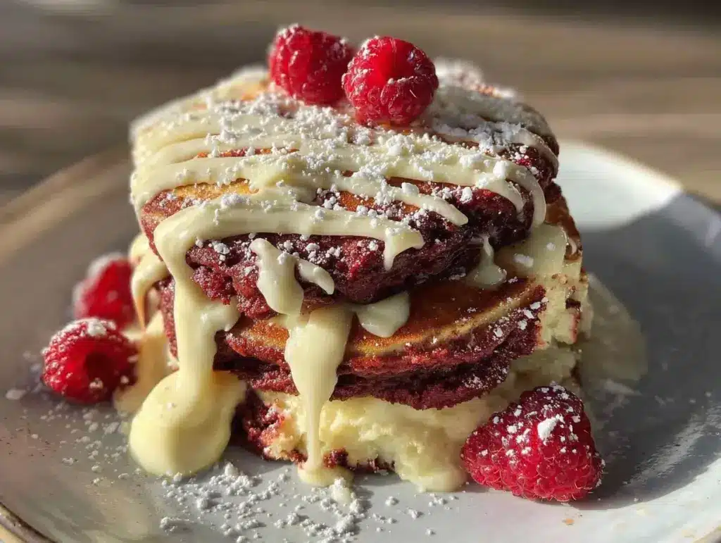fluffy red velvet pancakes - featured image