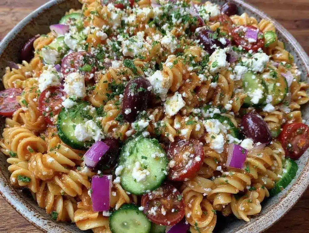 fresh greek pasta salad - featured image