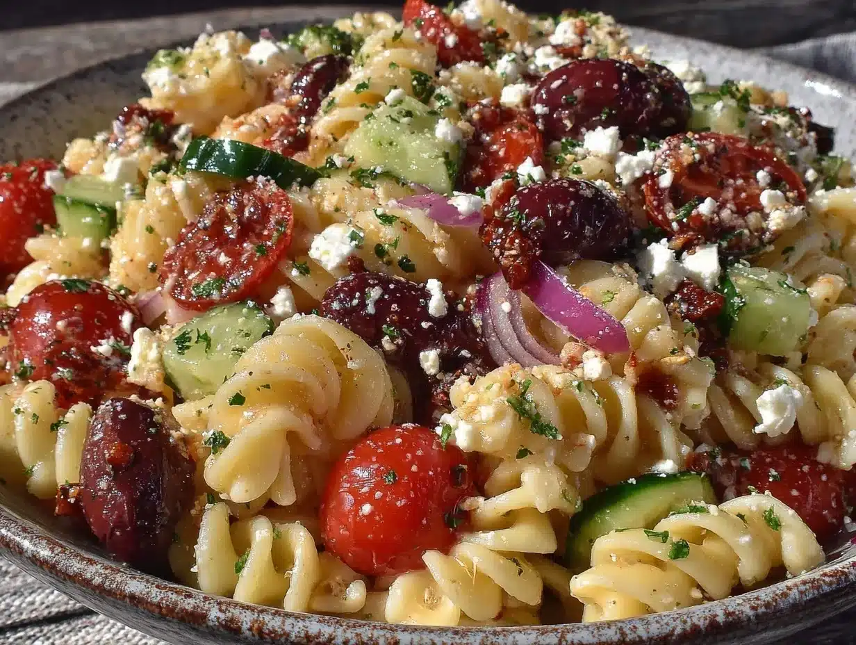 fresh greek pasta salad preparation steps
