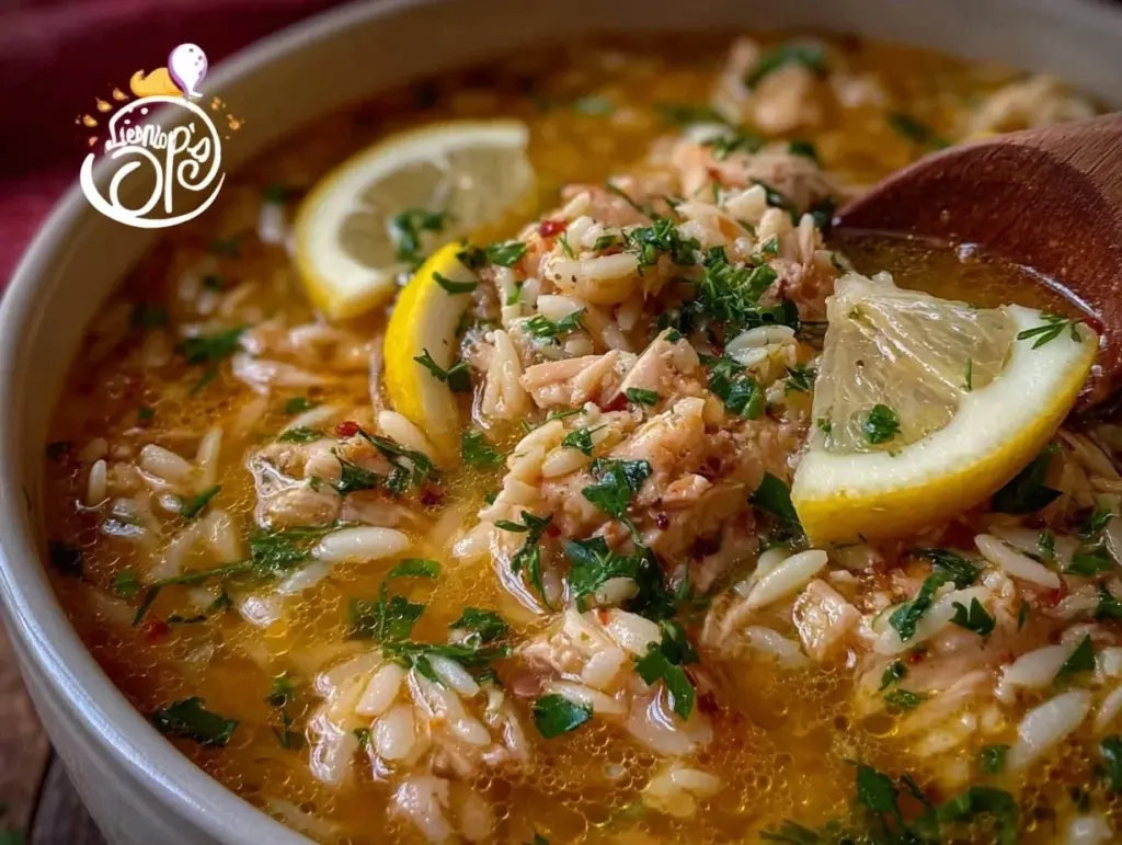 fresh lemon chicken orzo soup - featured image