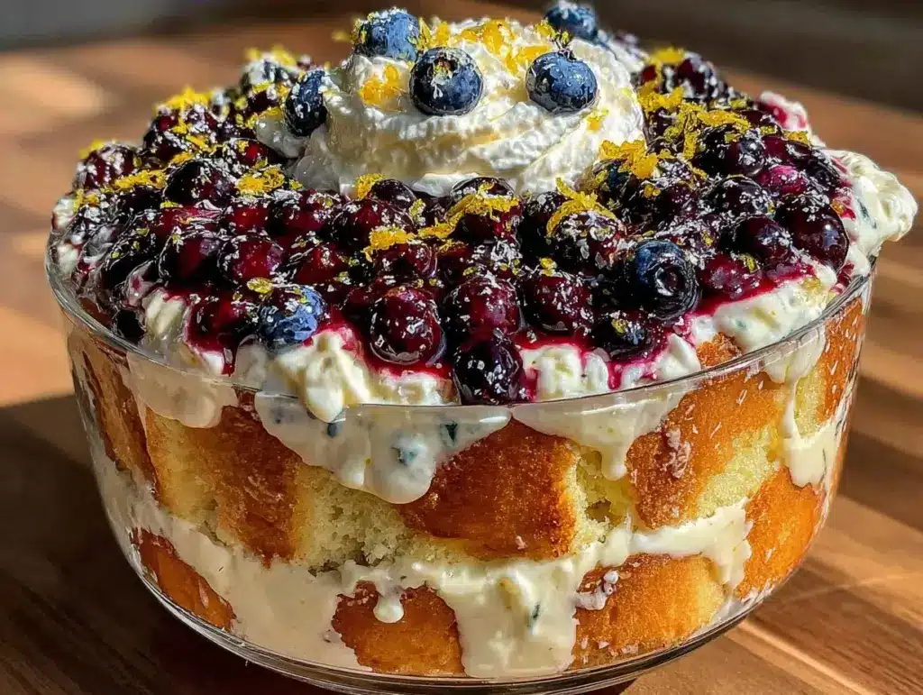 fresh spring lemon blueberry trifle - featured image