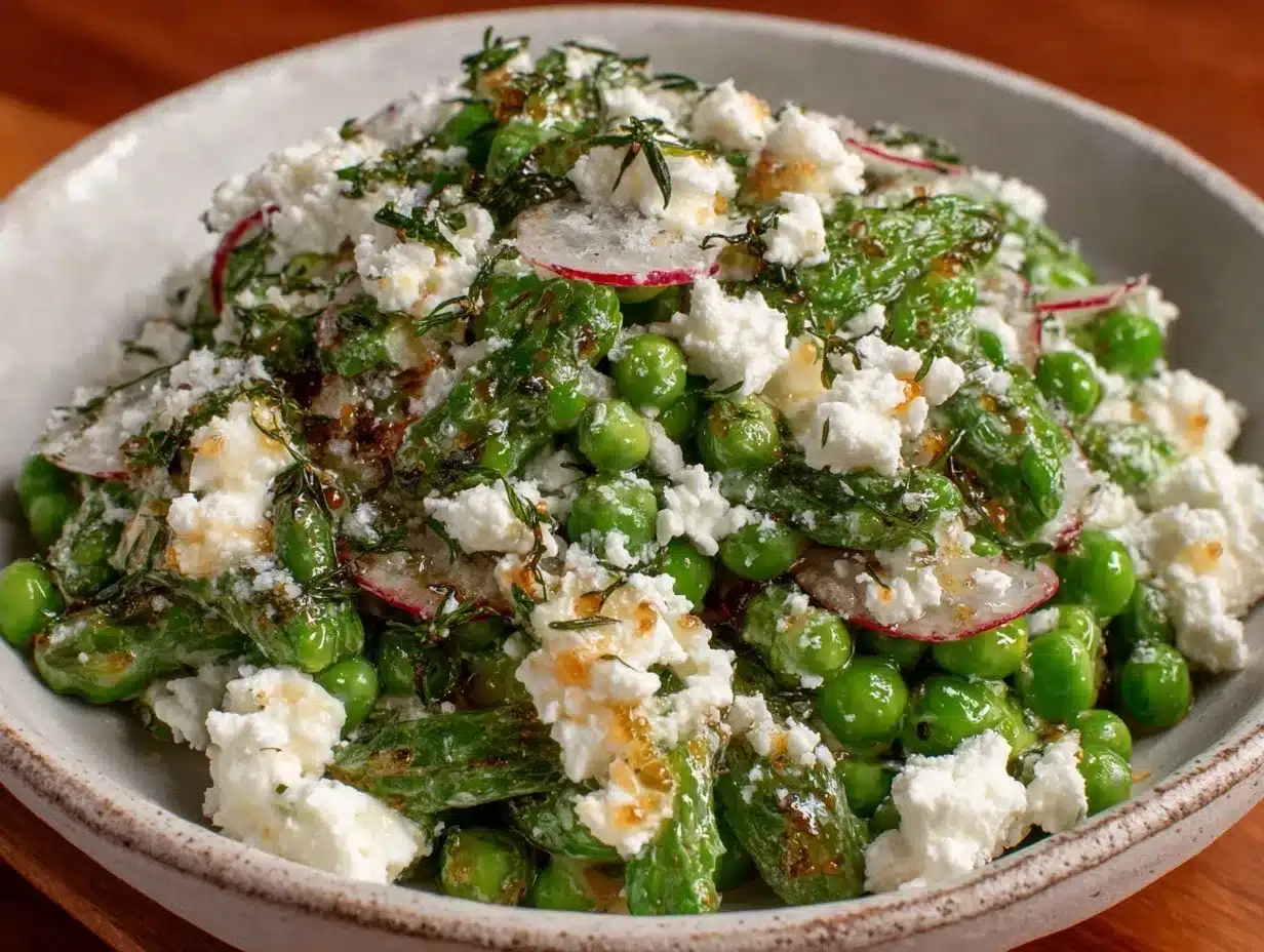 fresh spring pea and mint salad with feta preparation steps