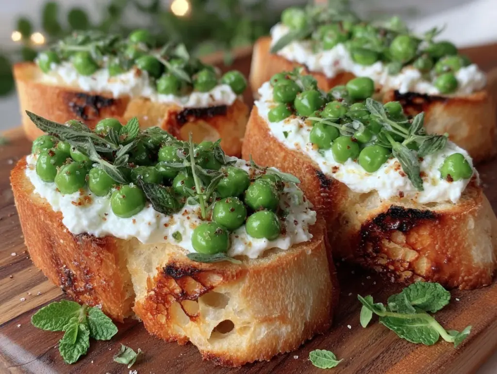 fresh spring pea crostini - featured image