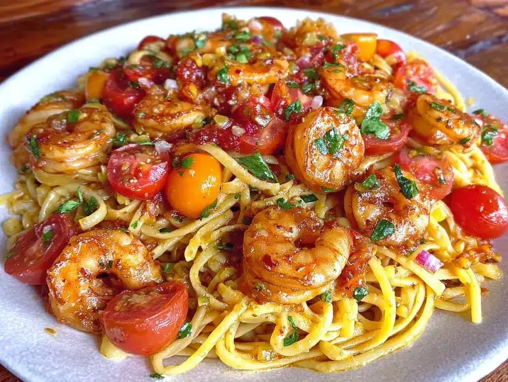 garlic butter shrimp linguine - featured image