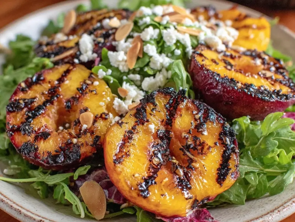 grilled peach and arugula salad - featured image