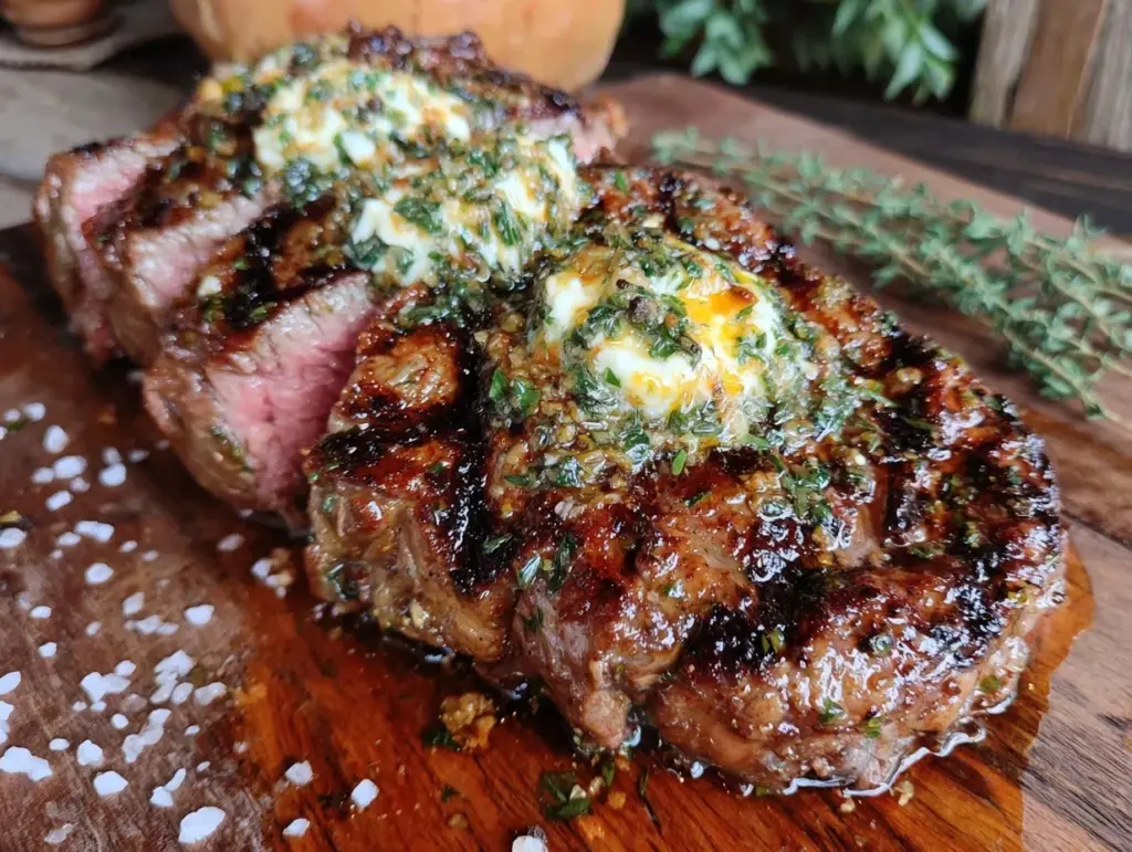 grilled ribeye steak with herb butter - featured image