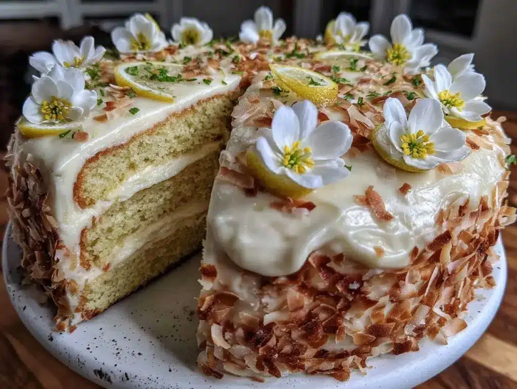 lemon coconut layered cake - featured image