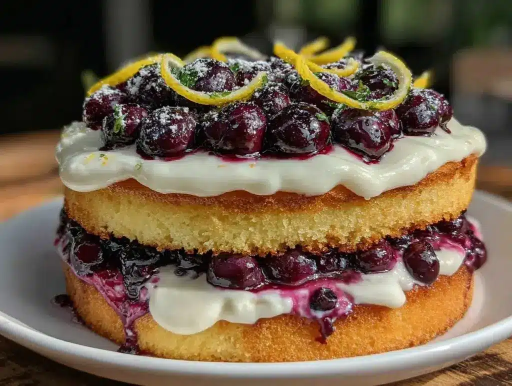 lemon layer cake with blueberry filling - featured image