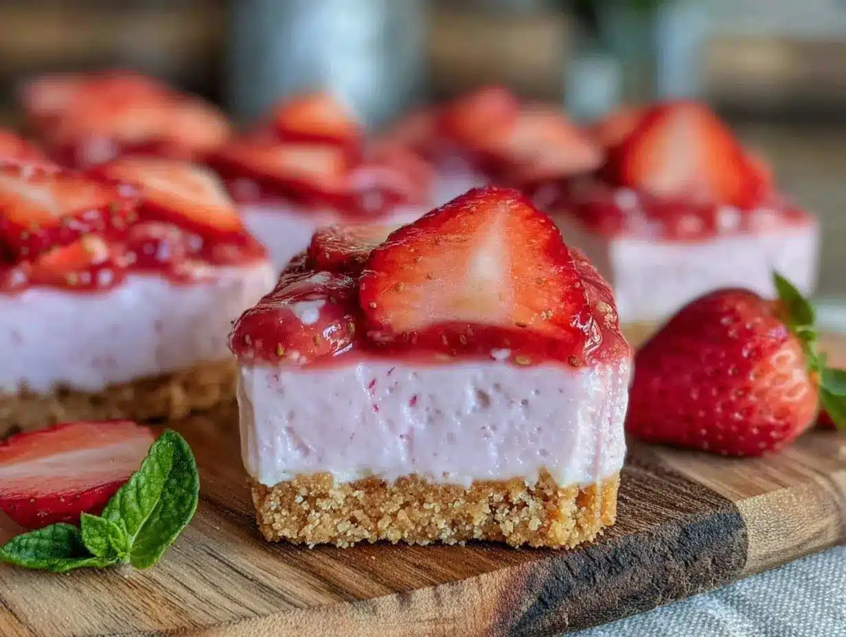 no-bake strawberry cheesecake bars preparation steps