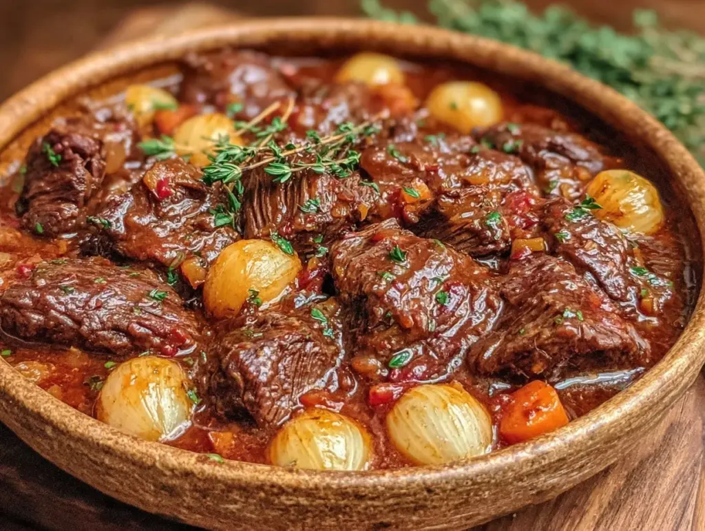 slow cooker beef bourguignon - featured image