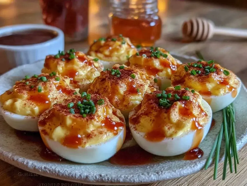 sriracha honey deviled eggs - featured image