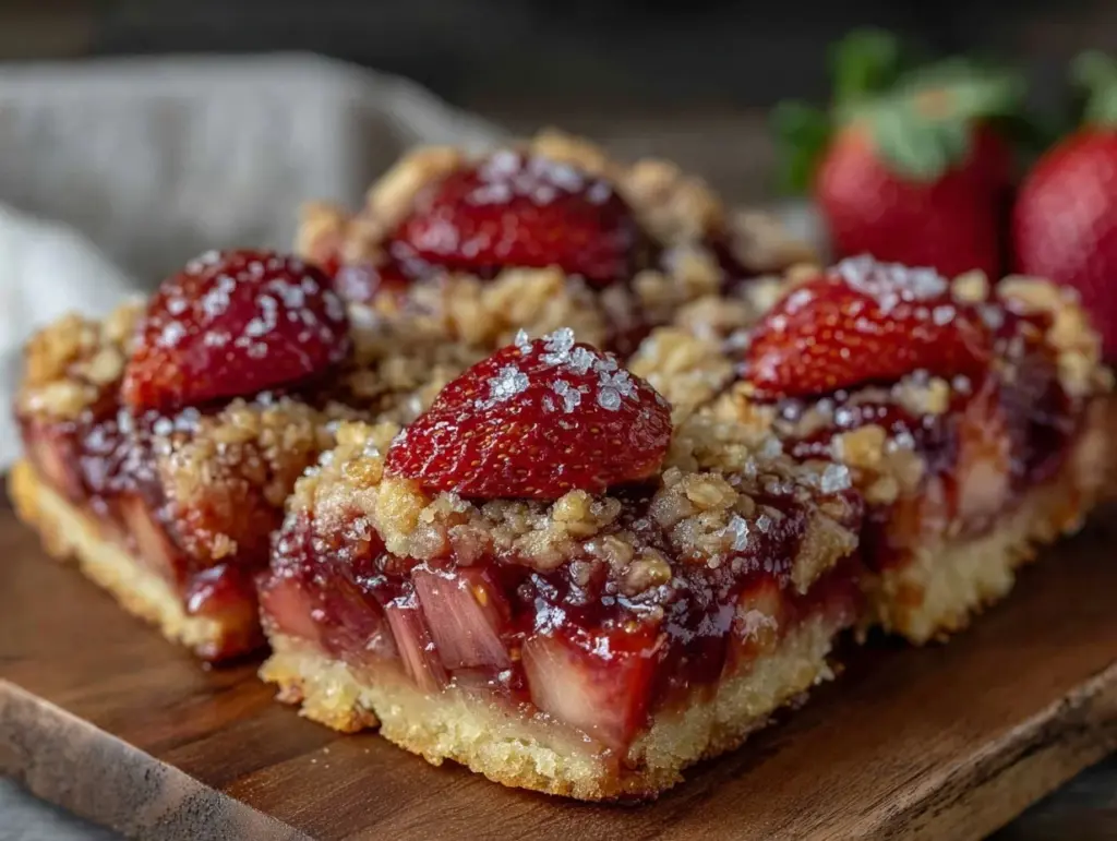 strawberry rhubarb crumble bars - featured image