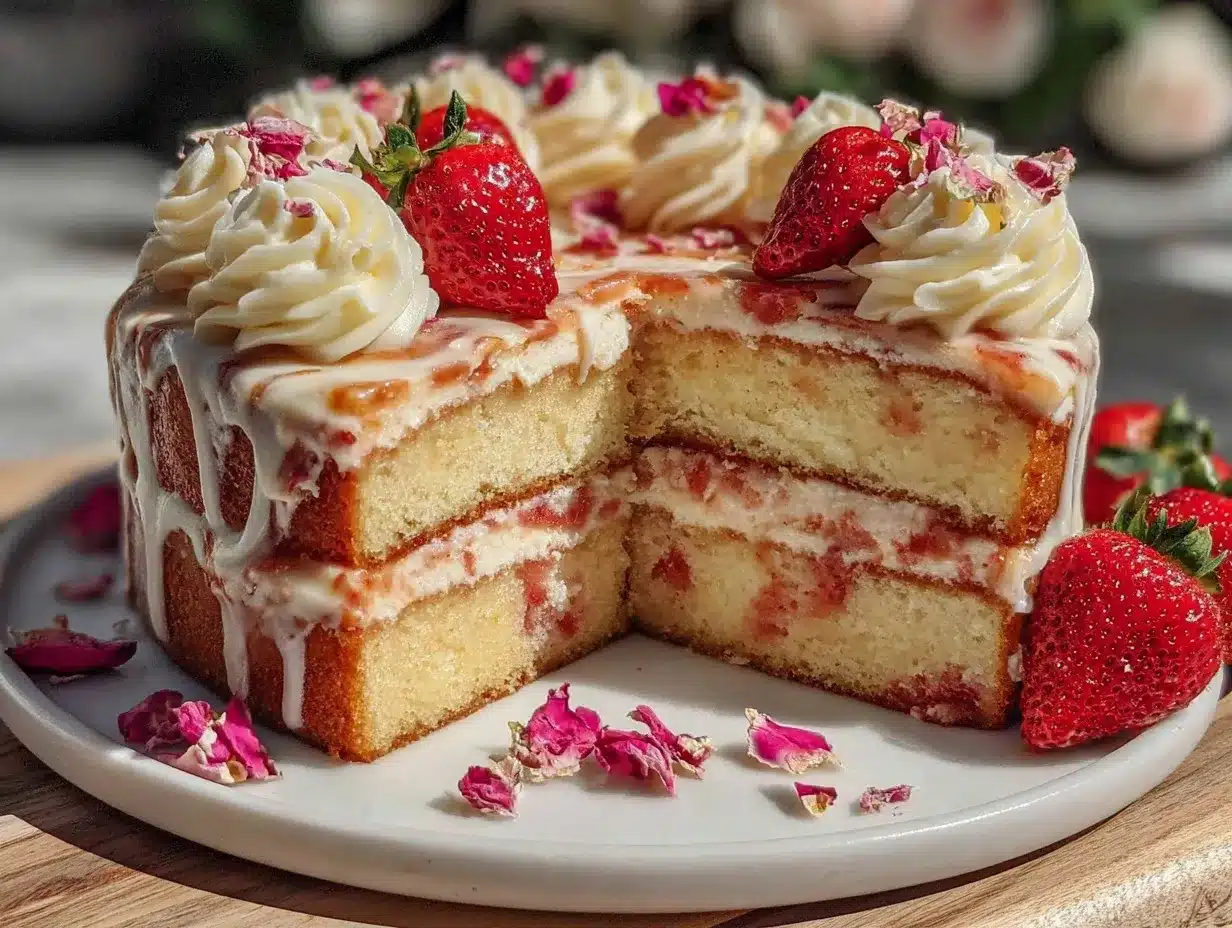 strawberry rose champagne cake preparation steps