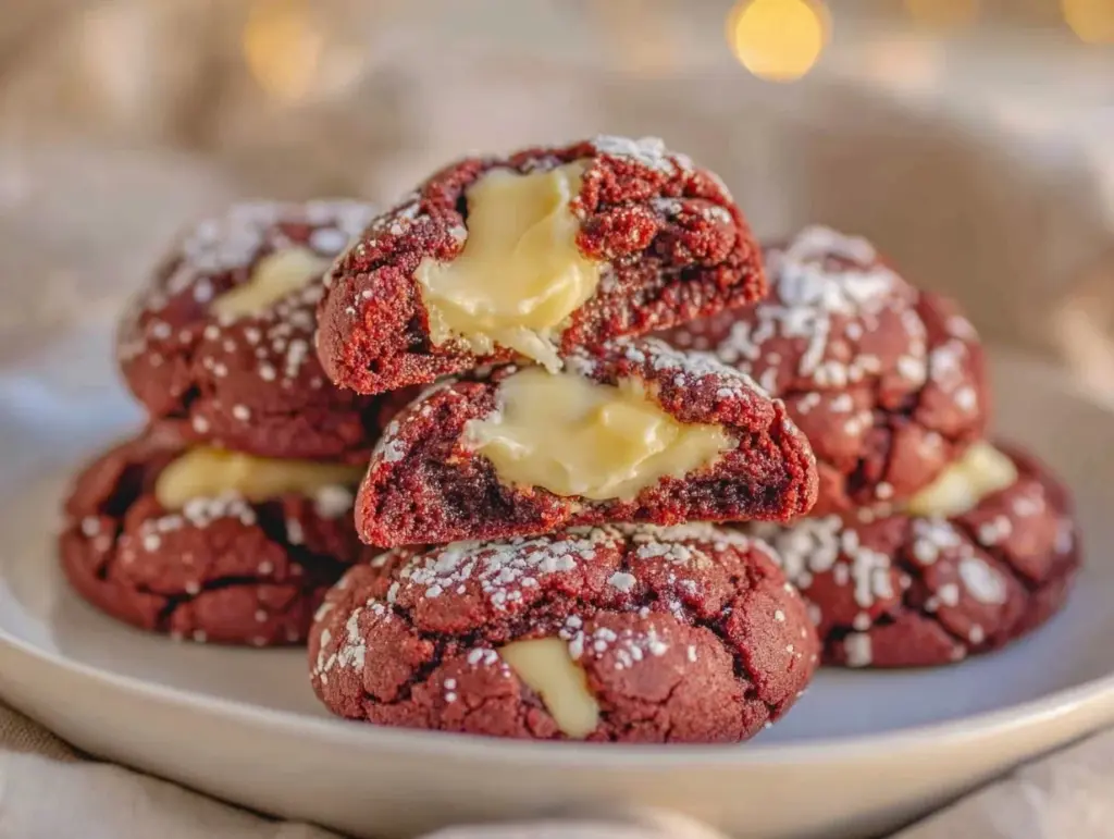tender red velvet crinkle cookies - featured image