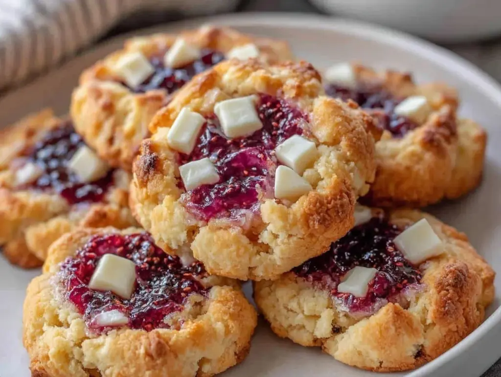 white chocolate raspberry thumbprint cookies - featured image