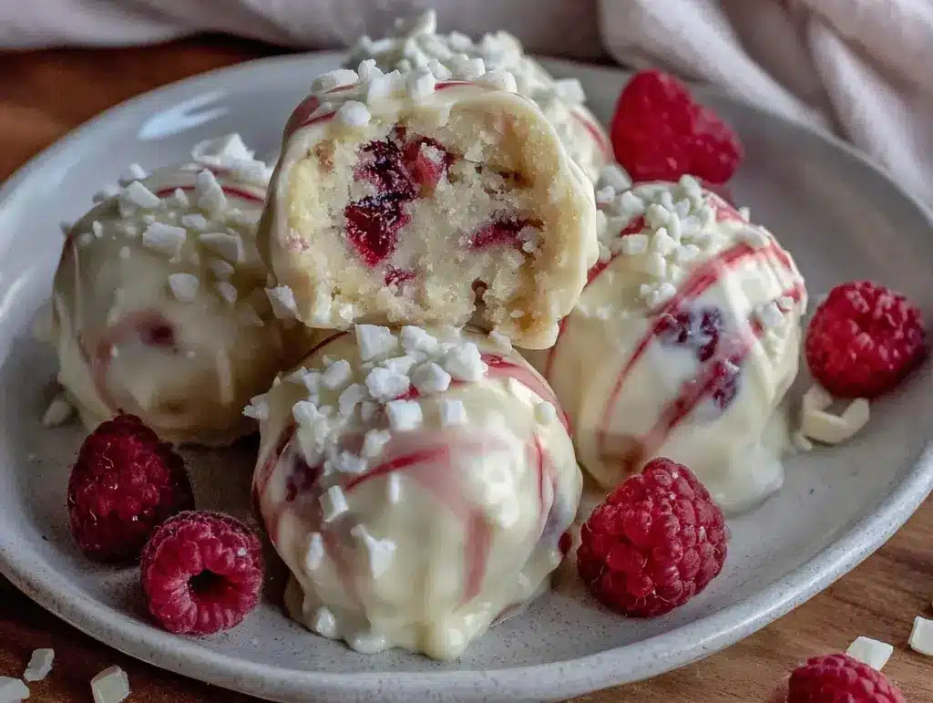 white chocolate raspberry truffles - featured image