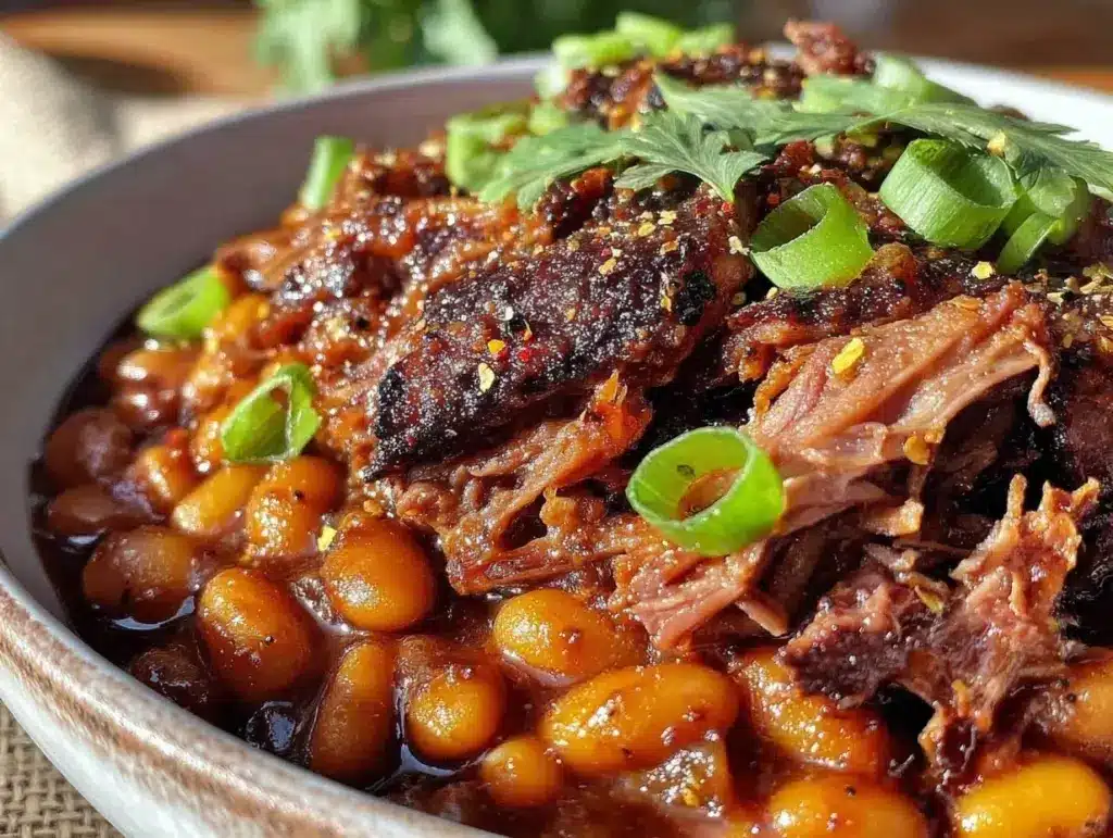 cowboy baked beans with pulled pork - featured image