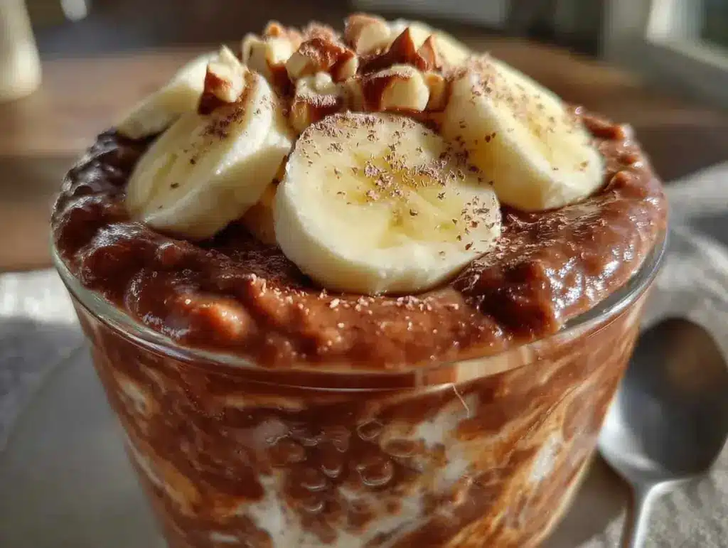 creamy chocolate peanut butter overnight oats - featured image