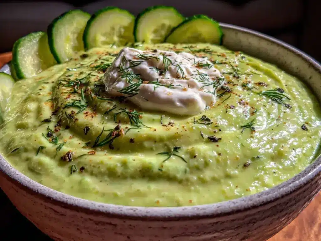 creamy cold cucumber avocado soup - featured image