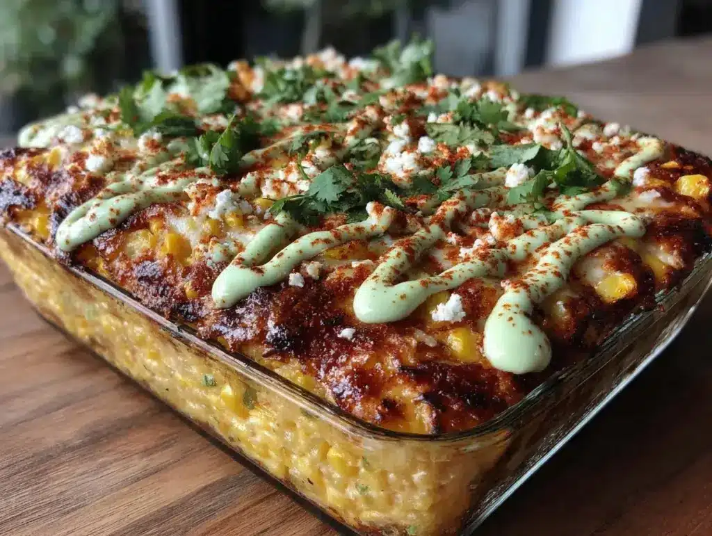 creamy elote-style street corn casserole - featured image
