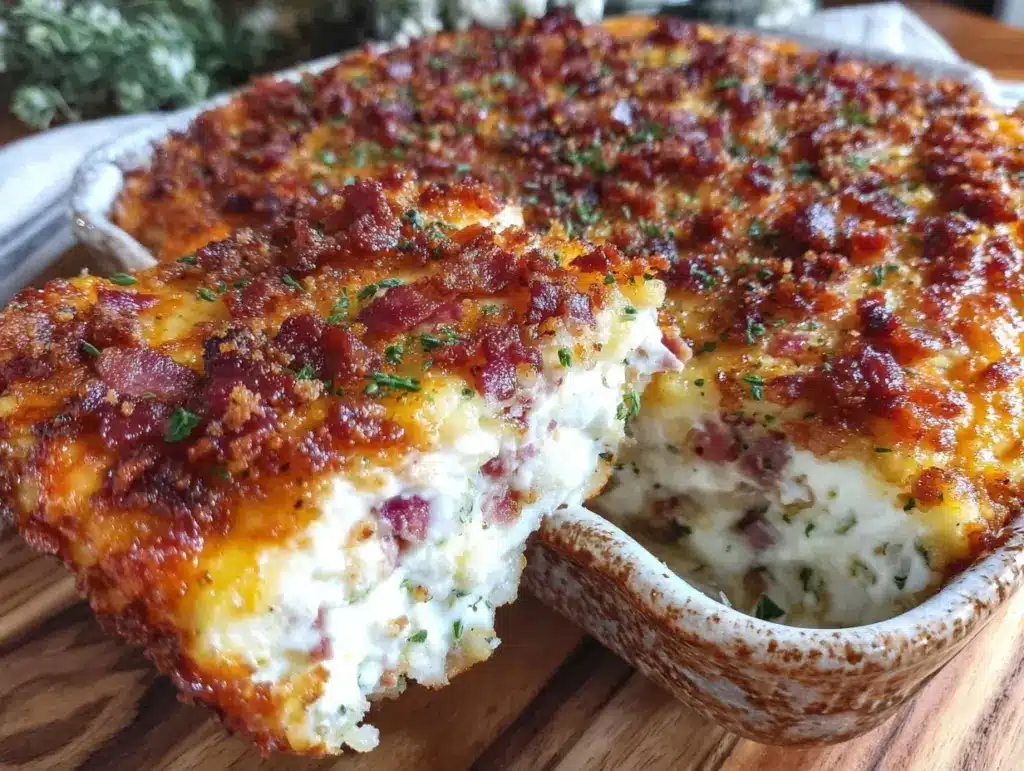 creamy keto crack chicken casserole - featured image
