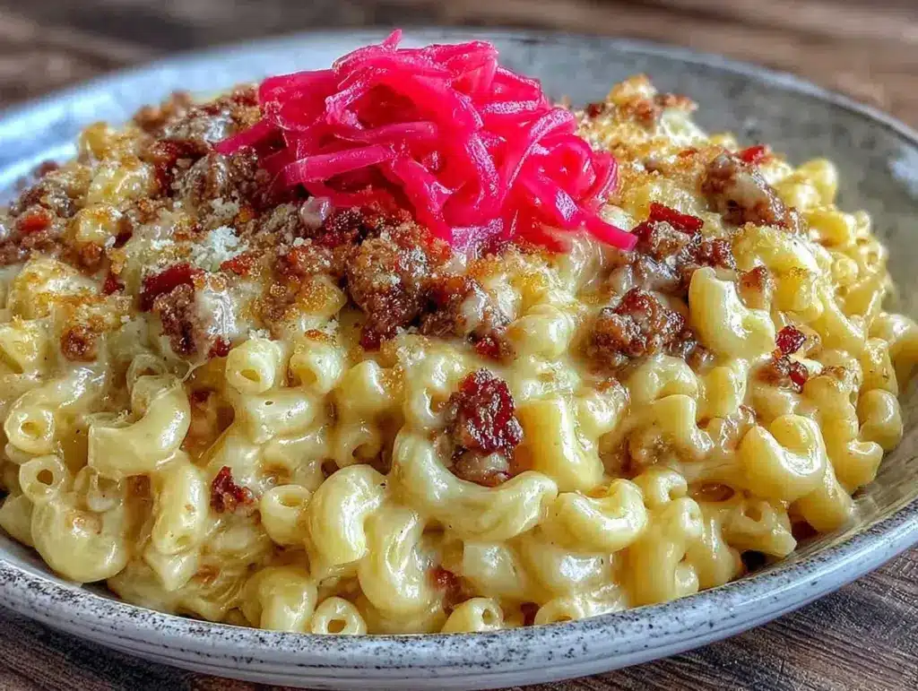 creamy one-pot cheeseburger macaroni - featured image