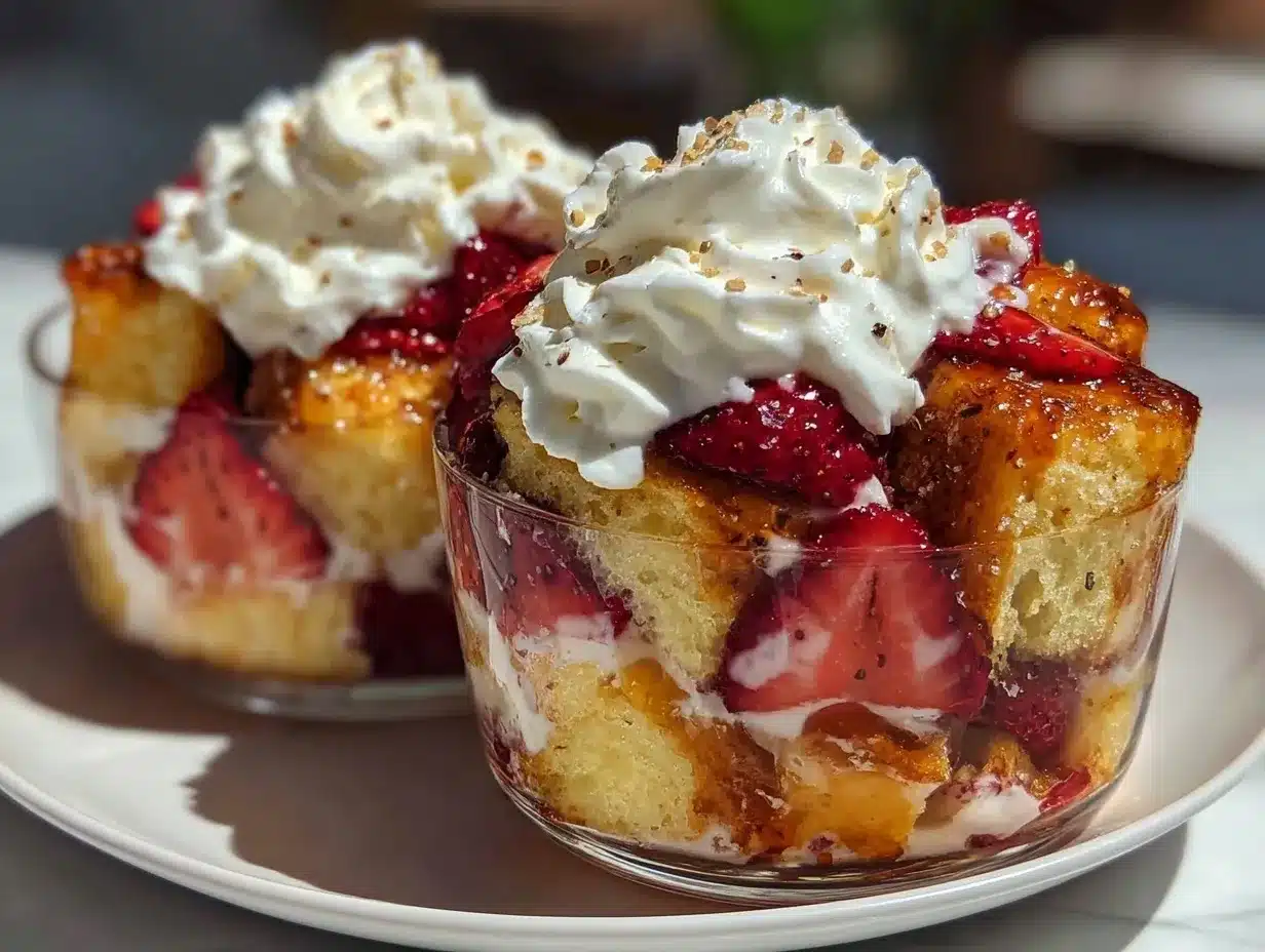 creamy strawberry shortcake trifle cups preparation steps