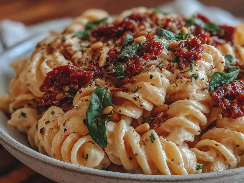 creamy tuscan sun-dried tomato pasta salad - featured image