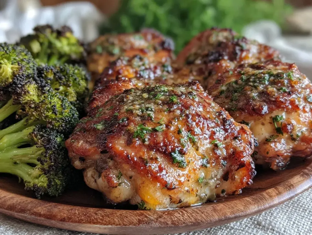 crispy keto garlic butter chicken thighs - featured image