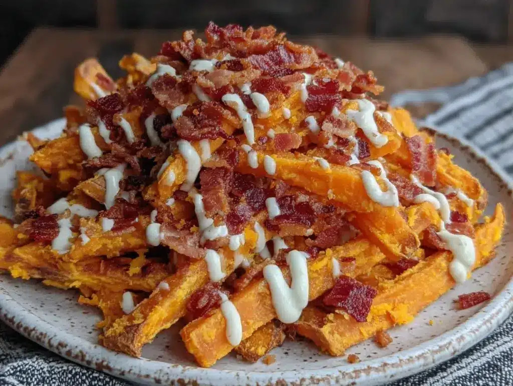 crispy loaded sweet potato fries - featured image