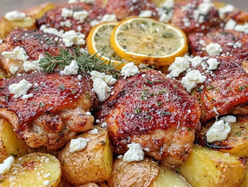crispy sheet pan greek chicken - featured image