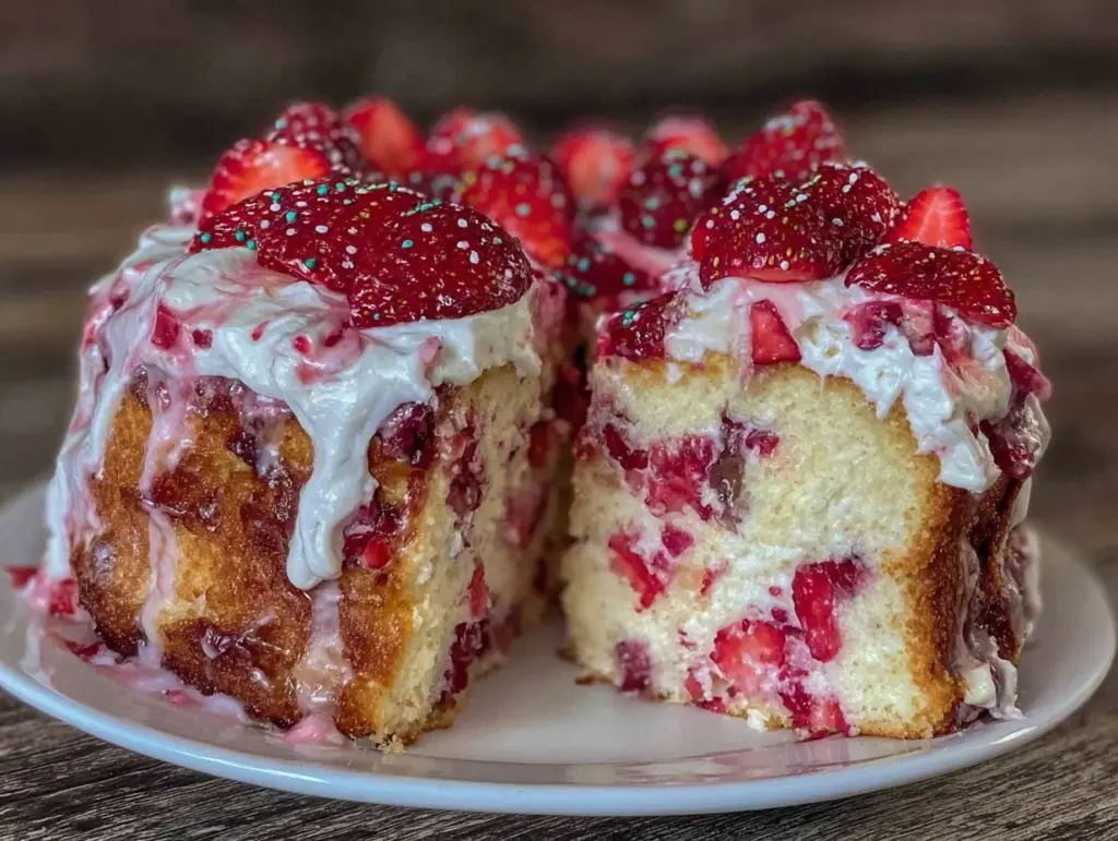fluffy strawberry shortcake cake - featured image